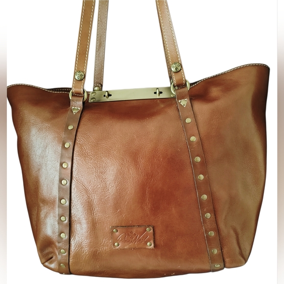 Patricia Nash Benvenuto Large Smooth Tan Leather Tote Bag - Picture 2 of 10